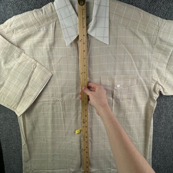 FABIO CAVIGLIA Italy Button Up Shirt Short Sleeve Cotton Size 4 Beige Check - Picture 2 of 16